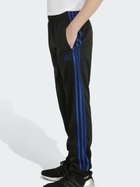 Adidas Kids Black Track Pants with Blue Stripes Size 6